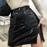 Ins Goth High Waist Punk style E-girl Faux Leather Pencil Skirt Black Skorts Cute Streetwear Y2K Short Bottoms