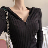 Sweater Dresses For Women Winter Hooded Long Sleeve Ribbed Knitted Bodycon Sexy Elegant Midi Dress