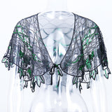 1920s Shawl Wraps See-through Mesh Sequin Beaded Evening Cape Bridal Sheer Bolero Flapper Party Cover Up