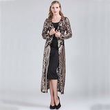 Long Sequin Open Front Mesh Cardigan Embroidery Long Sleeve Blouse Cover Up Coat Evening Prom Party Tops