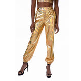 Shiny Holographic Pants Loose High Waist Metallic Trousers Dance Performance Hip Hop Pants Streetwear Joggers