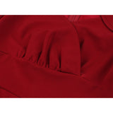 Solid Women Casual Summer Dress Retro Vintage V Neck Elegant Slim Fit Red Pleated Party Sundress Robe Femm 50S 60S Vestidos