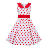 2022 Rockabilly Vintage Dress for Children Kids Pink Blue Swing Cotton Retro Cherry Floral Print Summer Dress for Girl Cute