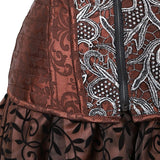 Women Steampunk Floral Lace Corset Dress Vintage Gothic Overbust Corset Bustier Lingerie Top With Asymmetrical Skirt Set Brown