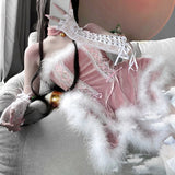 2021 Women Christmas Xmas Lady Santa Claus Cosplay Costume Sexy Lingeries Exotic Winter Pink Tube Dress Maid Waitress Uniform