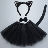 Kids Halloween Party Cosplay Black White Pink Cat Ear Headband Hairband Paw Performance Stage Dance Wear Costume Set Clothes