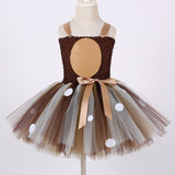 Deer Costumes for Girls Christmas Dress for Kids Halloween Costumes Reindeer Tulle Tutu Dress Birthday Princess Clothes Brown