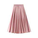 Women Summer A-Line Stretch High Waist Pink Pleated Summer Long Skirt