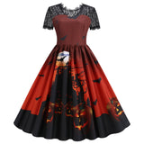 Halloween Costume For Women Plus Size Short Sleeve Lace 1950s Housewife Evening Party Prom Dress Elegant Scary Costumes Cosplay