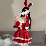 Women Santa Claus Maid Waitress Uniform Cosplay Costume Sexy Lingerie Christmas Xmas Party Bunny Girl Winter Fancy Dress