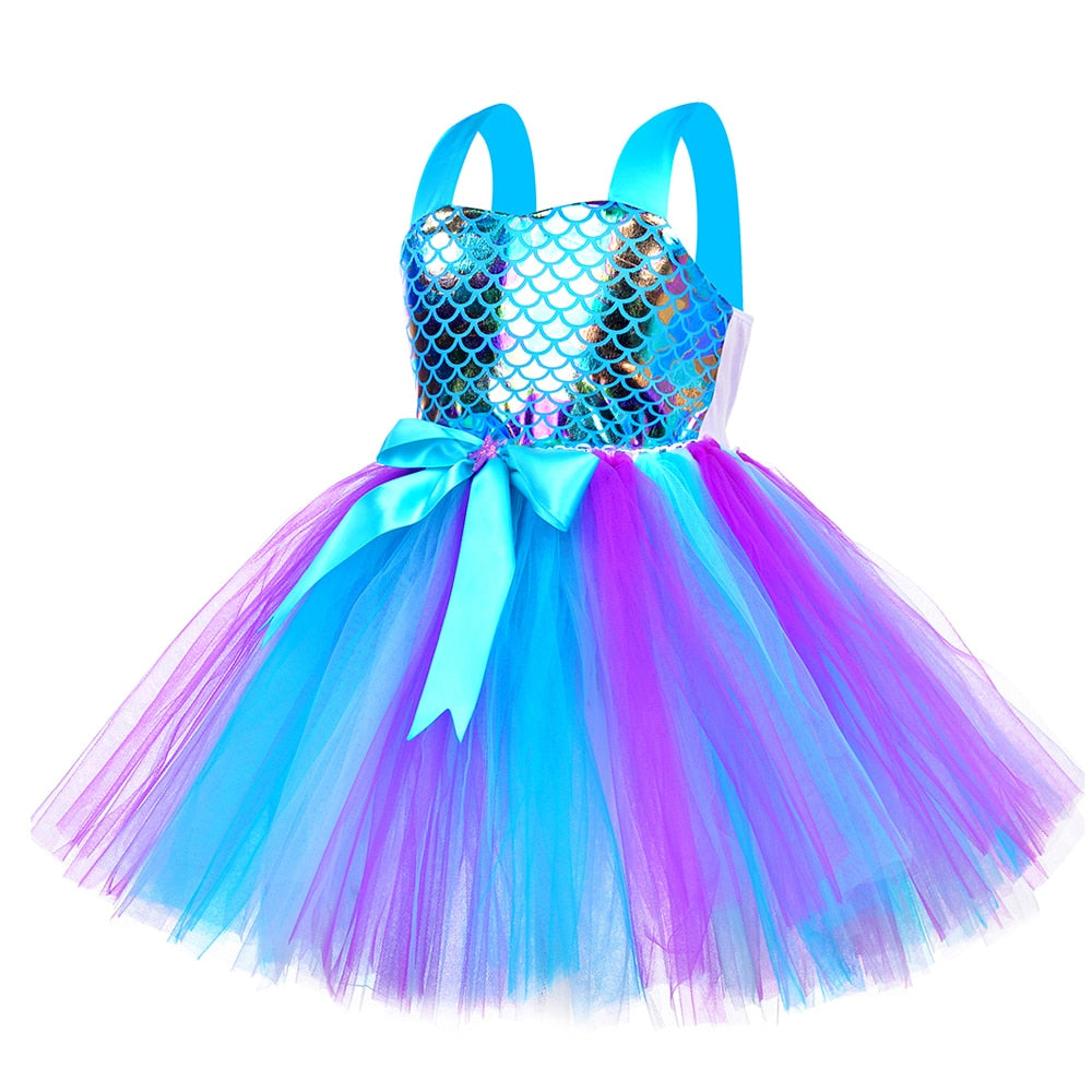 Turquoise Mermaid Costume for Girls Princess Birthday Party Dress Baby Girl Halloween Costume Kids Tutus Outfit Children Clothes