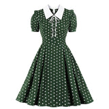 1950s Blue Polka Dot Short Sleeve High Waist Elegant Robe Pin Up Swing 50s 60s Retro Vintage Dress