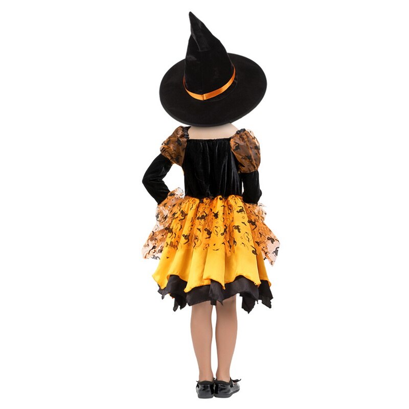Halloween Witch Costume Children Kids Witch Girl Cosplay for Girls Carnival Party Mardi Gras Costumes Fancy Dress Yellow