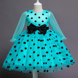 Elegant Wedding Dresses For Girls Princess Polka Dot Long Sleeve Dress Kids Evening Party Tutu Tulle Prom Gown Children Clothing