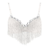 Belly Dance Sequin Tassel Party Bra top Dance Performance Diamond Fringe Bralette Crop Top Festival Clubwear