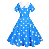 Women Polka Dot Vintage Dress Short Sleeve Summer Swing Robe Female A Line Casual Dresses