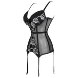 Black Bustier Sexy Women Bustier Boned Corset Top Girdle Waist Floral with Garter Plus Size Lingerie