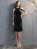 New Sliver Women Short Party Prom Dress Elegant Off Shoulder Beads Sequin Dress