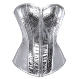 Women Sexy Faux Leather Overbust Corset Bustier Showgirl Waist Cincher Burlesque Corset Lingerie Top Gold/Silver S-6XL