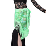 Belly Dance Hip Scarf Sequins Mesh Triangle Wrap Skirt Waist Chain Shiny Embroidery Filigree Fringe Hem SKirt