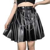 Black Chain PU Leather Punk Skirts Women Gothic Streetwear High Waist Zipper Short Grunge Hip Hop Lady Retro Party Mini Skirts