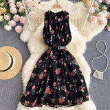 Beach Chiffon Floral Summer Dress Round Neck Sleeveless Casual Mini Dress With Belt