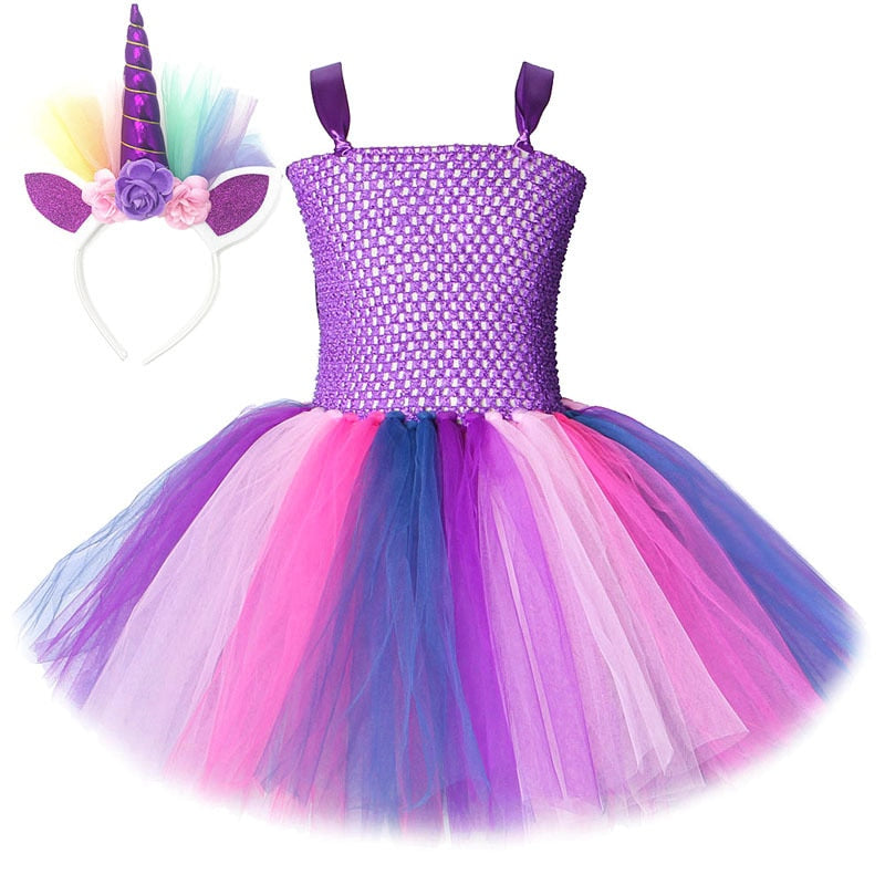 Purple Pony Unicorn Dress for Girls Princess Halloween Tutu Costumes for Kids Girl Birthday Dresses with Headband Toddler Outfit