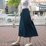 New Women Summer A-Line Pleated Stretch High Waist Long Skirt