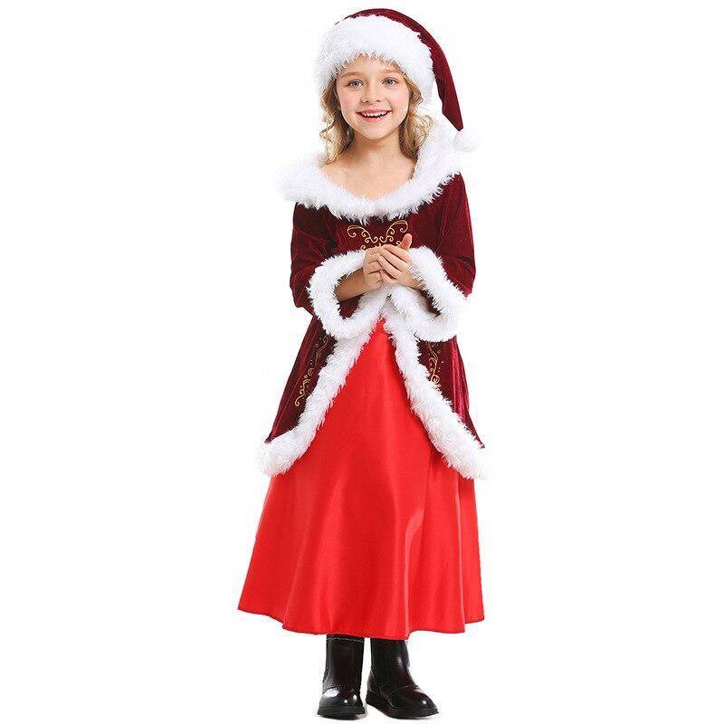 Deluxe Santa Claus Costume Cosplay Girls Christmas Costume For Kids Santa Claus Dress Suit Clothes