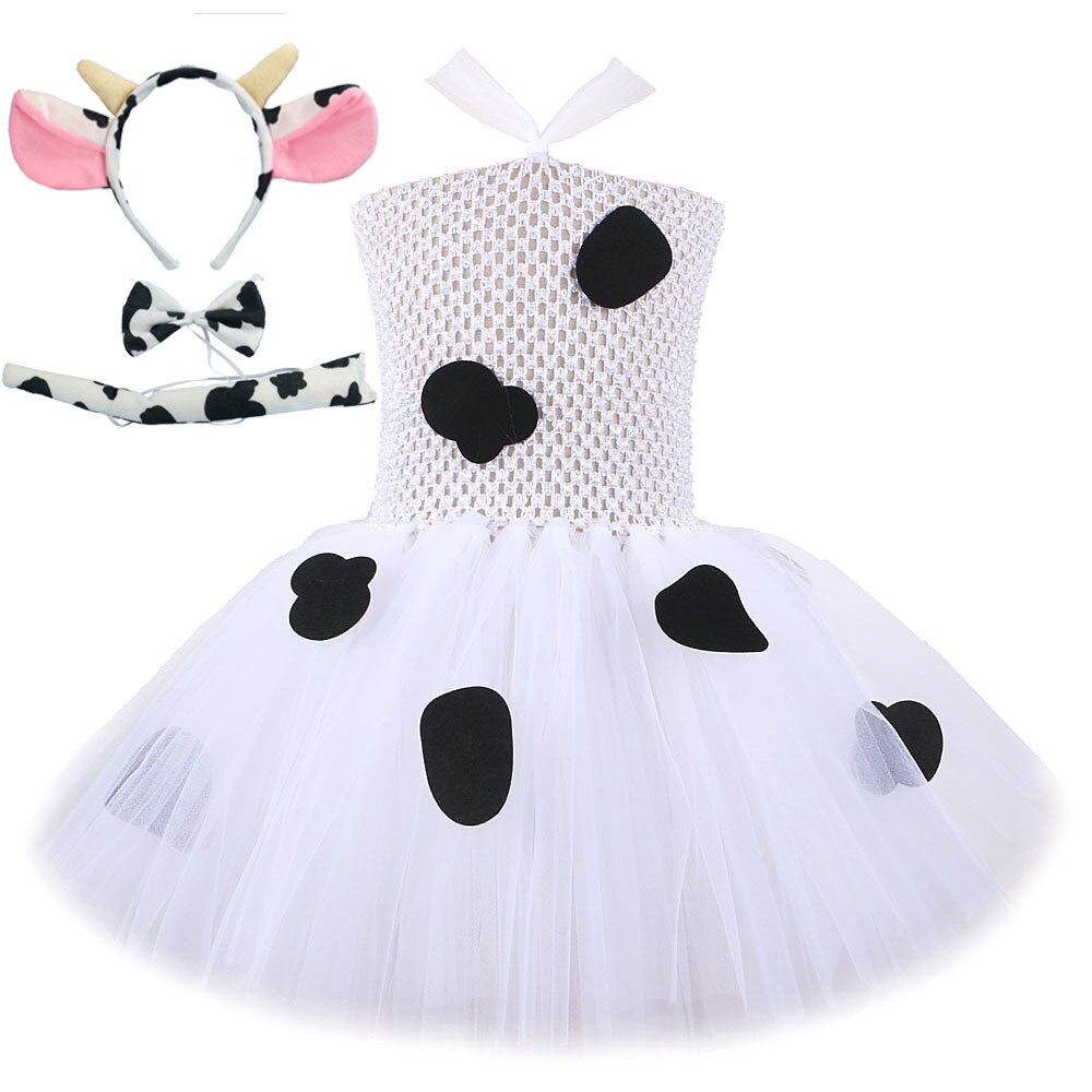 Baby Girls Milk Cow Tutu Dress for Kids Animal Halloween Costumes Toddler Girl Tulle Dresses Outfit for Birthday Party Clothes