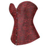 Women Lace up Boned Overbust Waist Cincher Red Floral Retro Sexy Corsets and Bustiers Top Lingerie