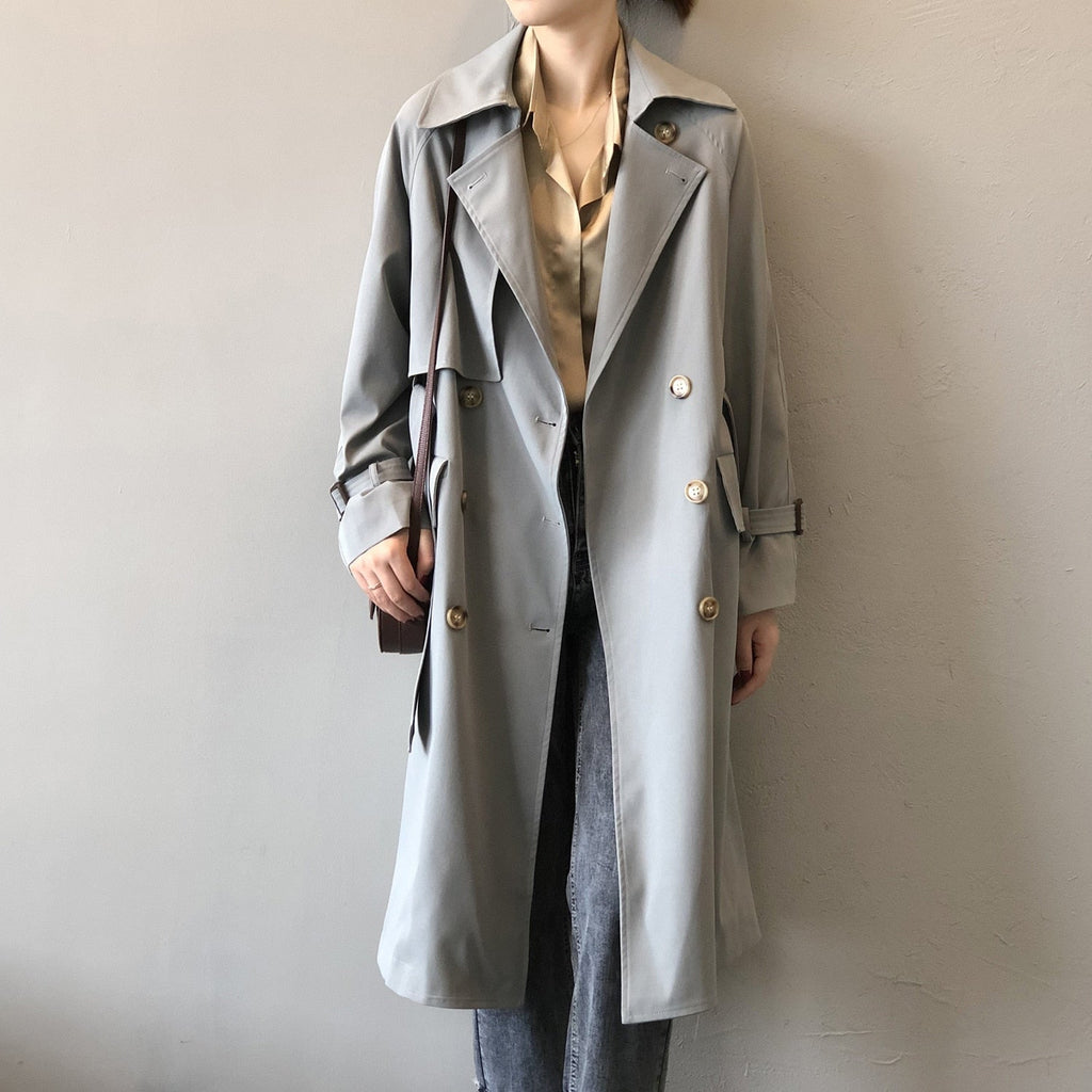 Autumn Trench Classic Casual Belt Coat Women Trench Chic Double Breasted Loose Long Trench Outwear