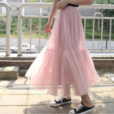 White High Waist Ruffled Long Tiered Women Party Female Maxi Green Tulle Skirt