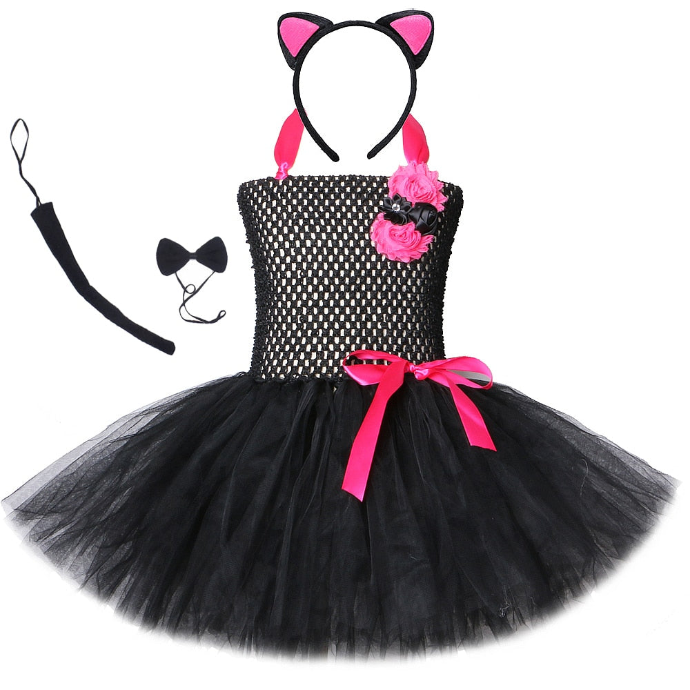 Black Cat Tutu Dress for Baby Girls Christmas Halloween Costume Kids Animal Cute Dresses for Girl Toddler Birthday Clothes Set