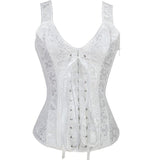Sexy Lace-up Jacquard Overbust Corset With zipper Shoulder Straps Bustier Corselet Gothic Plus Corset Tops