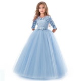 Teenage Girls Dress Summer Children's Clothing Party Elegant Princess Long Tulle Baby Girls Kids Lace Wedding Ceremony Dresses