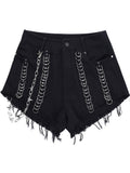 Sexy Bandage Denim Shorts With Chain Women High Waist Streetwear Gothic Jeans Mini Black Casual Goth 2022 Fashion Bottoms Summer