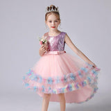 Baby Girl Pink Princess Dress Sequin Flower Girl Dress Birthday Party Dress Kids Formal Wear Wedding Party Dress With Bow