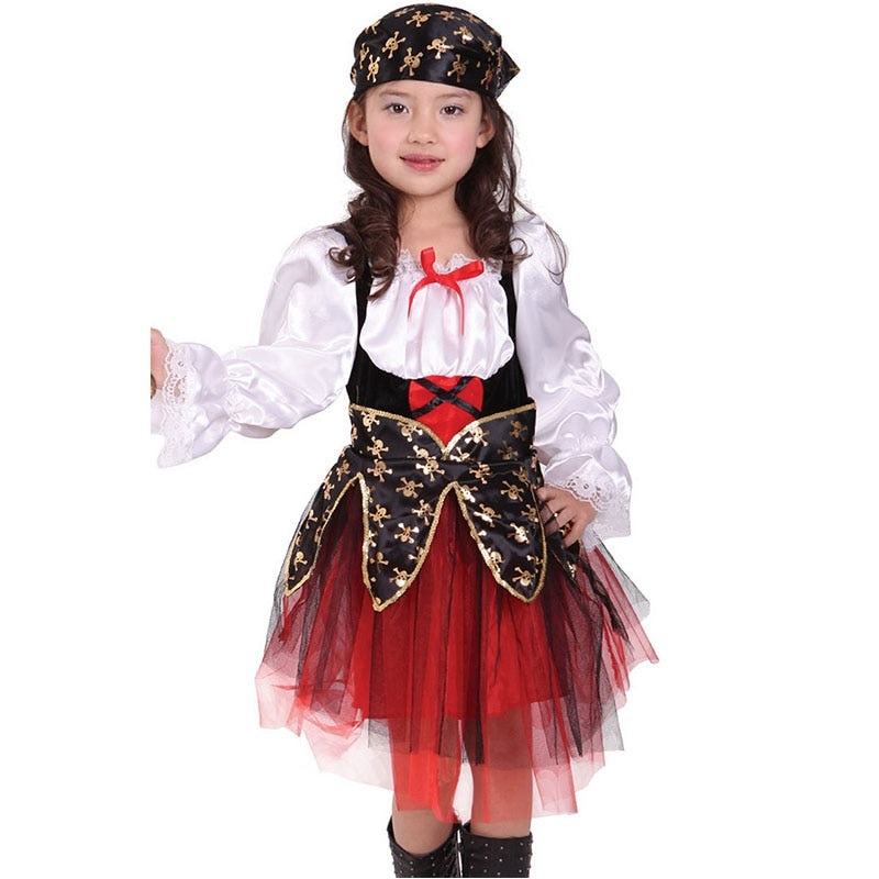 New Halloween Pirate Captain Costumes Girls Party Cosplay Costume for Children Kids Clothes Performance Kindergarten