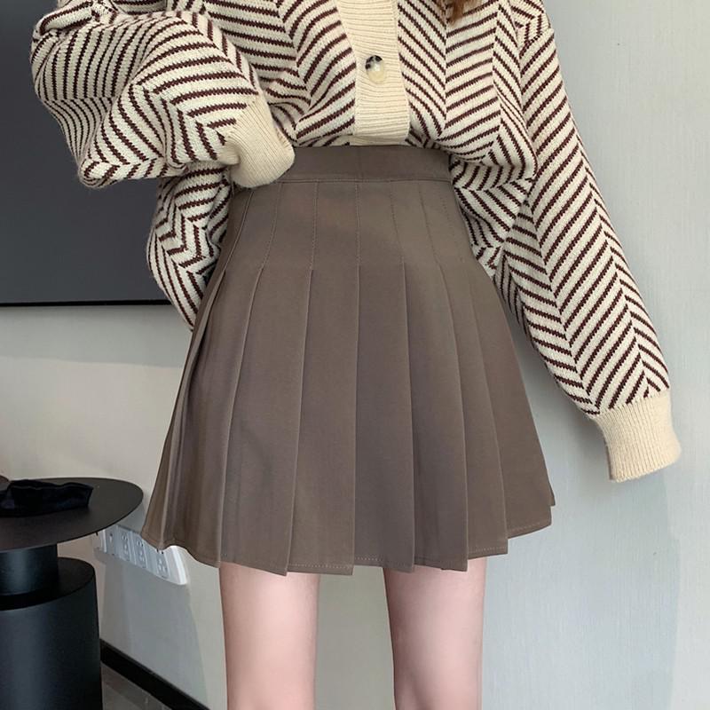 Ladies A-line Pleated Skirts Korean Style Solid Color All-match Women High Waist Casual Short Skirts