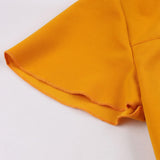 Orange Bowknot High Waist Short Sleeve Swing Casual Party Office Ladies Dresses