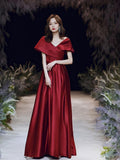 Big A-line Evening Dress Burgundy Double V-neck Prom Gown Short Cap-sleeve Party Robe Long Stain Formal Women Custom-made Dress