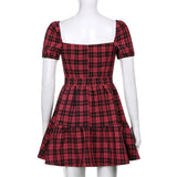 2023 England Style Gothic Plaid A-Line Women Mini Dresses Grunge Punk Bandage Skinny Party Dress Short Sleeve Summer Streetwear