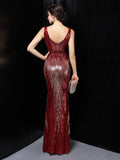 Mermaid Bright Sequin Long Evening Dress Party Etiquette Celebration Robe Dress Sleeveless V-neck Sexy Gowns