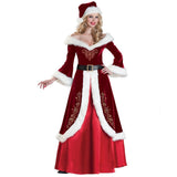 3pc/Set Red Deluxe Velvet Christmas Santa Claus Costume Xmas Party Dress With Belt and Hat For Adult Women