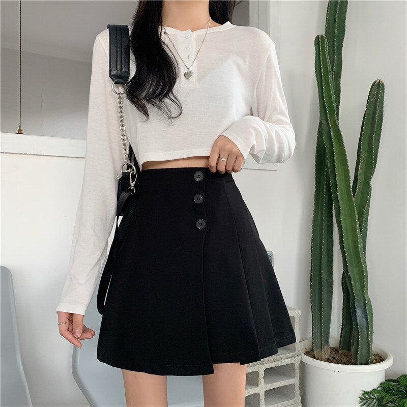 Women High Waist Mini Skirts Korean Style Solid Color All-match A-line Ladies Elegant Casual Skirt
