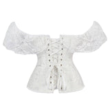 Gothic Sexy Corset Tie-up Boat Neck Close-fitting Crop Tops Corsets  Overbust Bustier Off Shoulder Short Sleeve Corselet for Wom