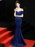 Navy Blue Formal Evening Dresses Mermaid Elegant Evening Dress Long Leaf edge Sling Prom Gowns Backless Robe De Soriee