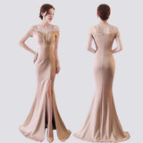 New Off-the-shoulder Elegant Slit Side Open Prom Formal Party Dress Spaghetti Straps Vestido