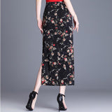 Women Floral Vintage Office Work Business Print Slim Hips-Wrapped Bodycon Pencil Skirt